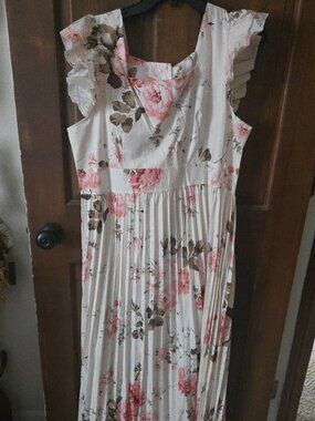 Pleated Floral Ruffles Summer Dress 1X